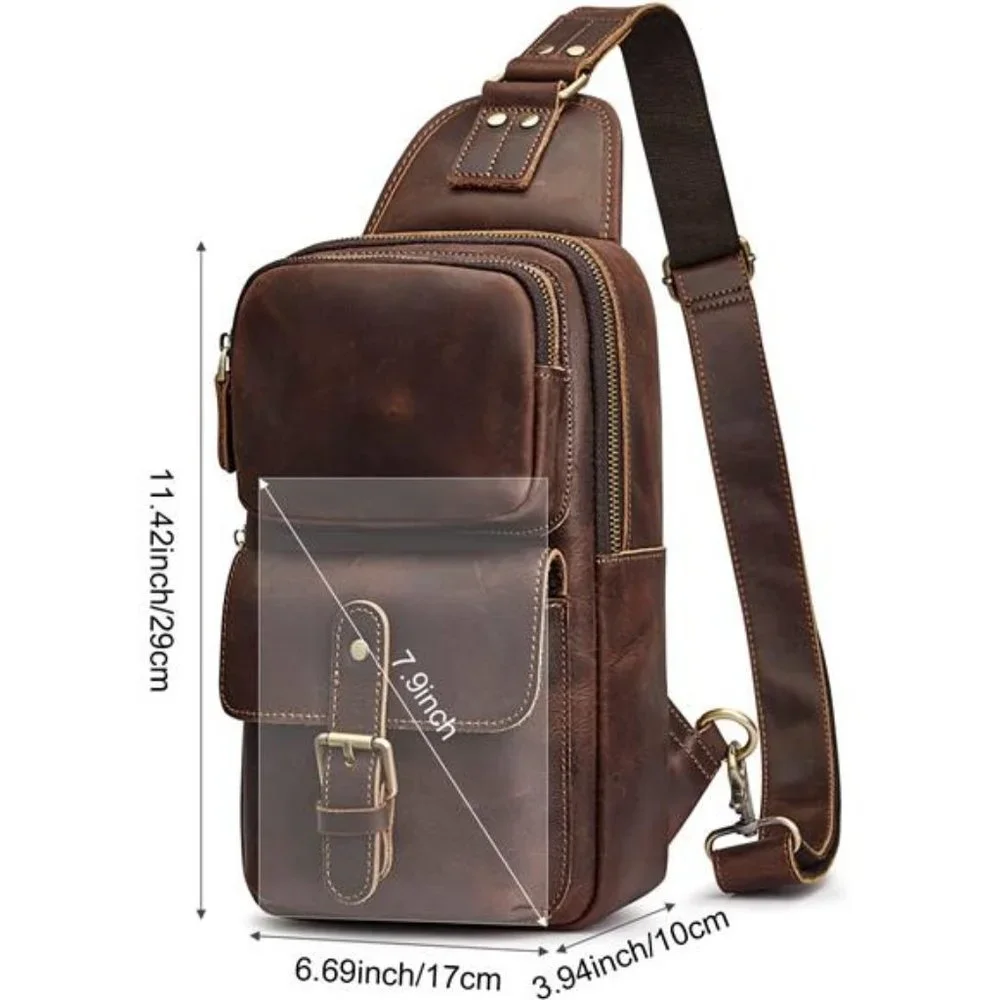 Unisex Vintage Genuine Leather Shoulder Backpack Crossbody Bag, Dark Brown